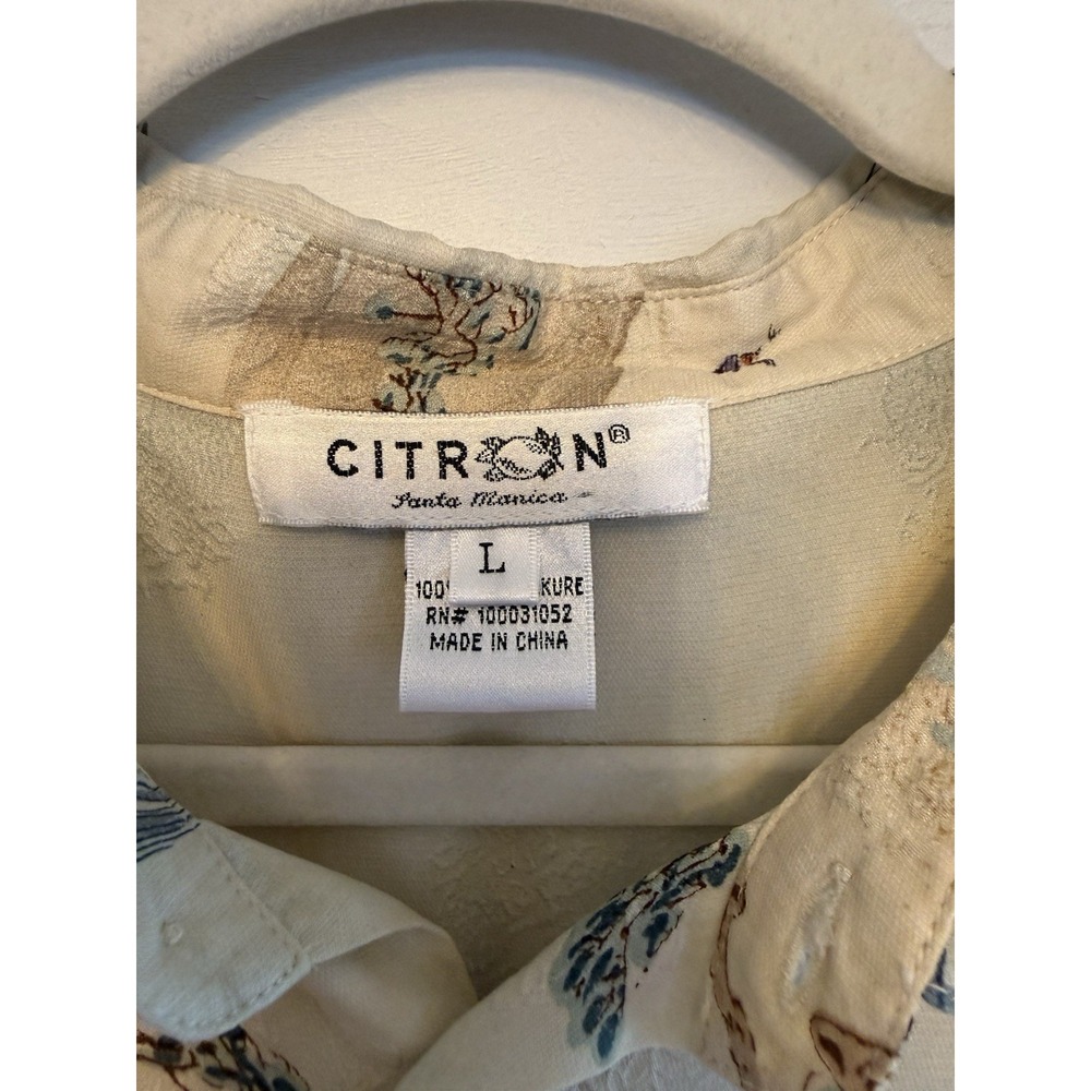 VTG Citron Santa Monica Men's Short Sleeve Silk Shirt – Cream & White Size L - Picture 2 of 8